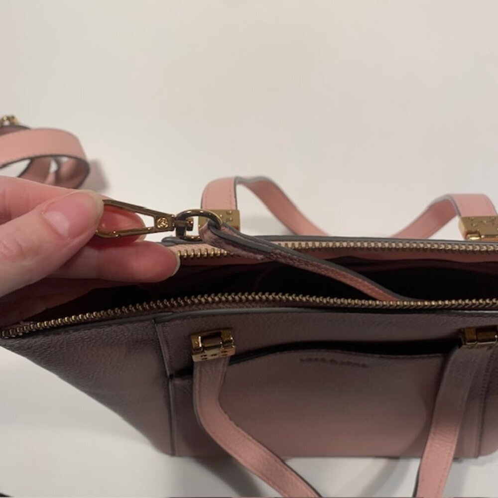 Love & Lore Pink Pebbled Leather Satchel Tote Crossbody Bag Gold Hardware - Picture 10 of 11
